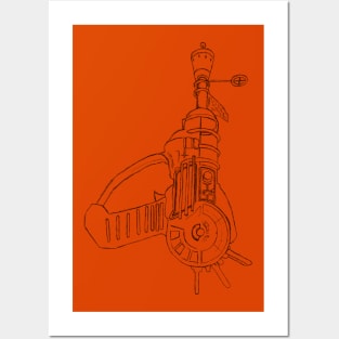 Zombie Ray Gun Blueprint on Orange Posters and Art